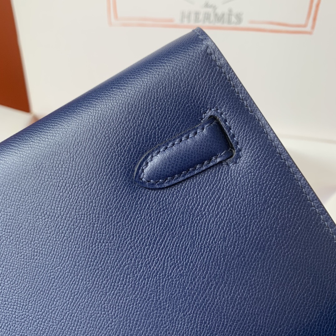 Hermes Kelly Elan Shoulder Bag in Blue Nuit Epsom Leather 